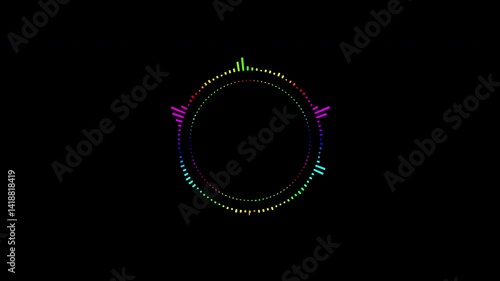 Abstract circular animation of colorful sound wave circle equalizer. Animation. Audio spectrum simulation for music, computer calculating, futuristic, ads, animation.