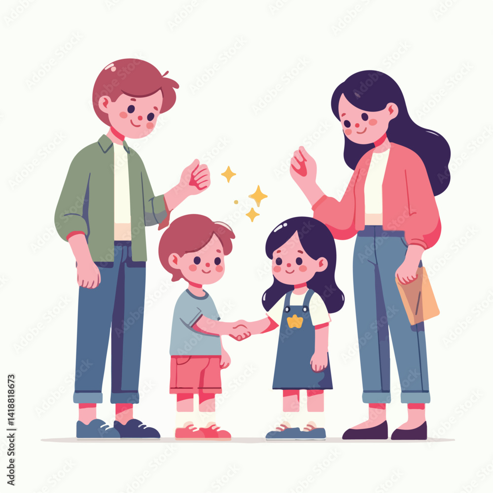 vector image of parents and small children greeting vector image of parents and small children greeting