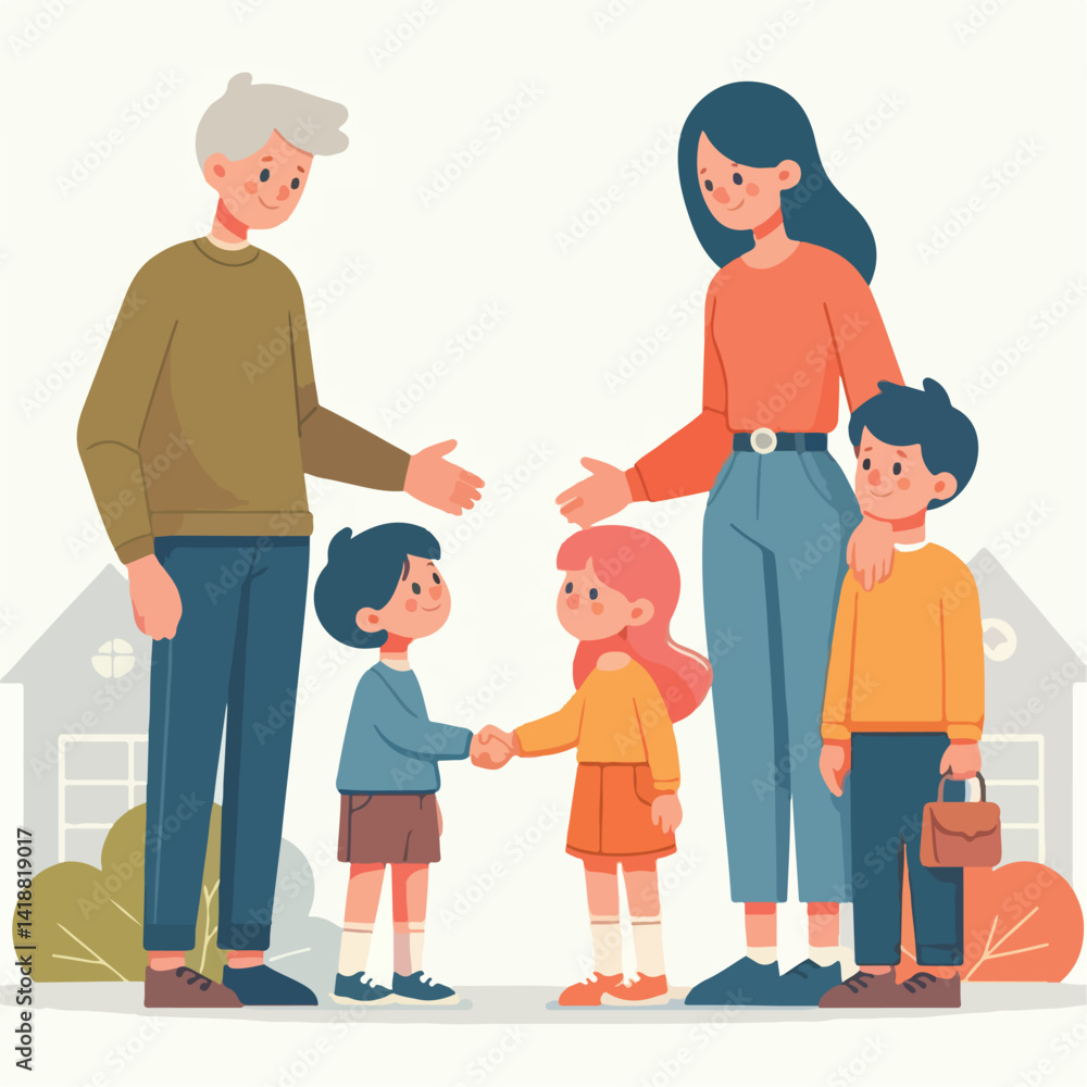 vector image of parents and small children greeting vector image of parents and small children greeting