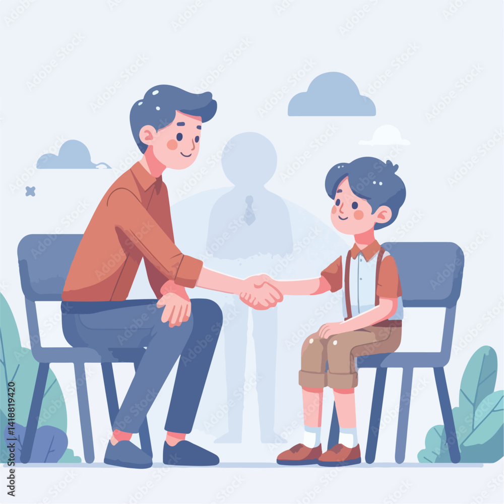 Obraz premium vector image of parents and small children greeting