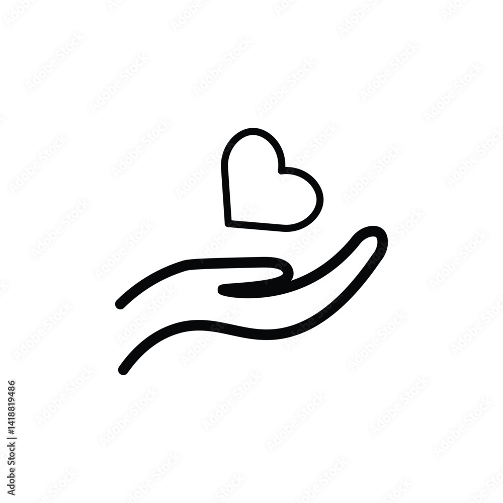 Obraz premium Hand Holding Heart Minimalist Line Art Icon for Love, Charity, and Care
