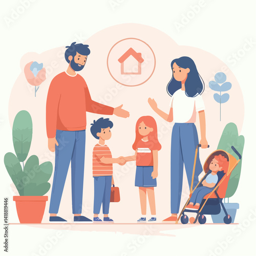 Wallpaper Mural vector image of parents and small children greeting Torontodigital.ca