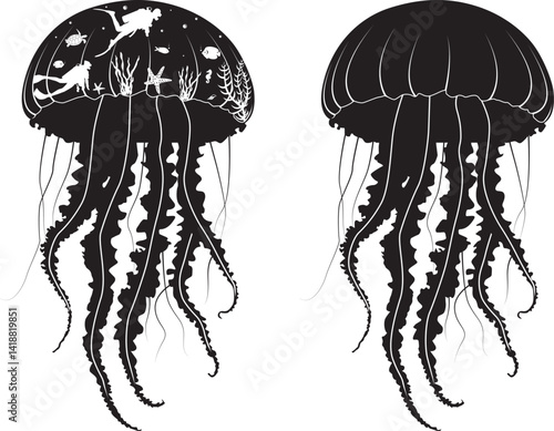 Jellyfish Ocean Scene, Scuba Diving, Underwater, Diver, Ocean Life