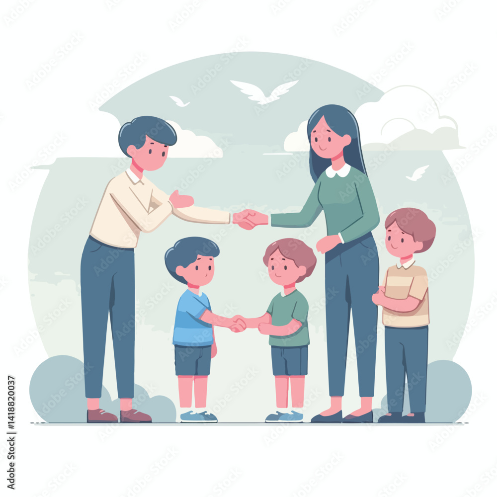 vector image of parents and small children greeting vector image of parents and small children greeting