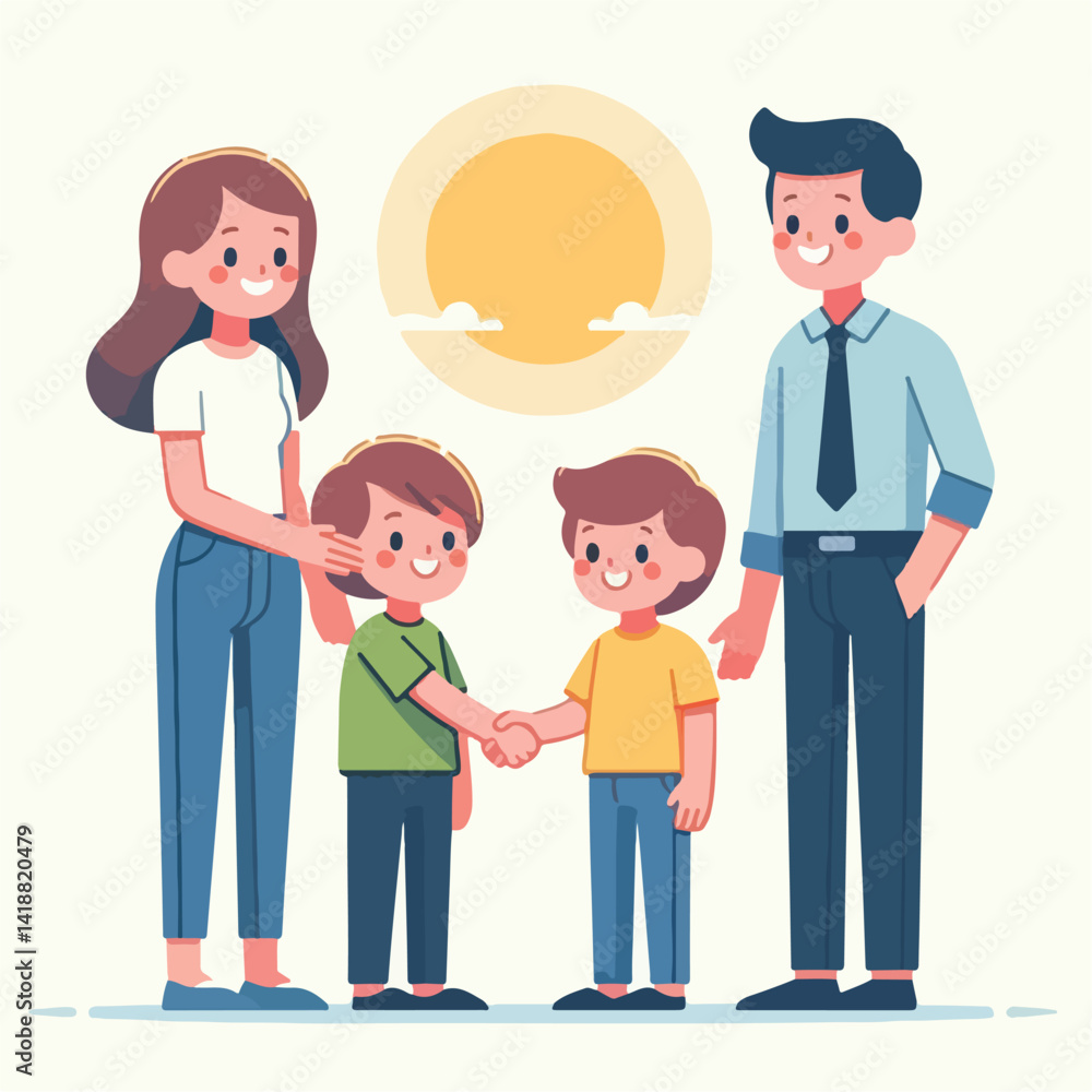 vector image of parents and small children greeting vector image of parents and small children greeting