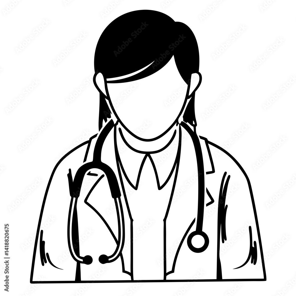 Continuous line drawing of a doctor with stethoscope. One line art Continuous line drawing of a doctor with stethoscope. One line art