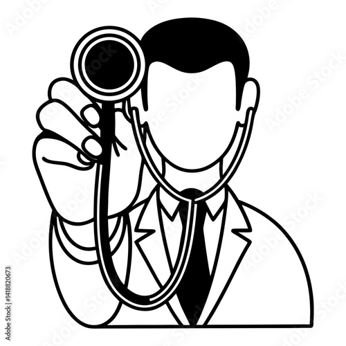 Continuous line drawing of a doctor with stethoscope. One line art