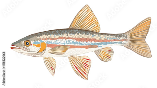 carefully rendered digital illustration shows a fish characterized by an elongated body and distinct, evenly spaced longitudinal stripes. The color scheme consists of muted browns.