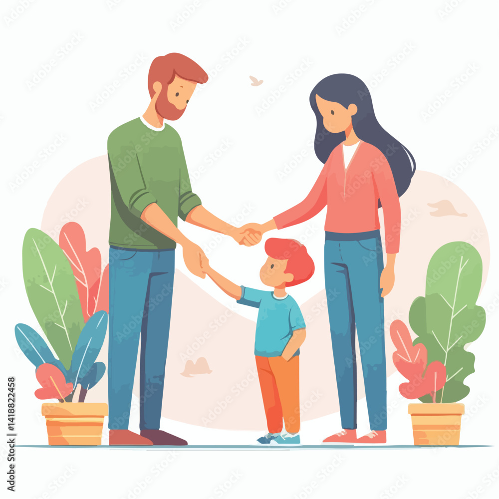 Fototapeta premium vector image of parents and small children greeting