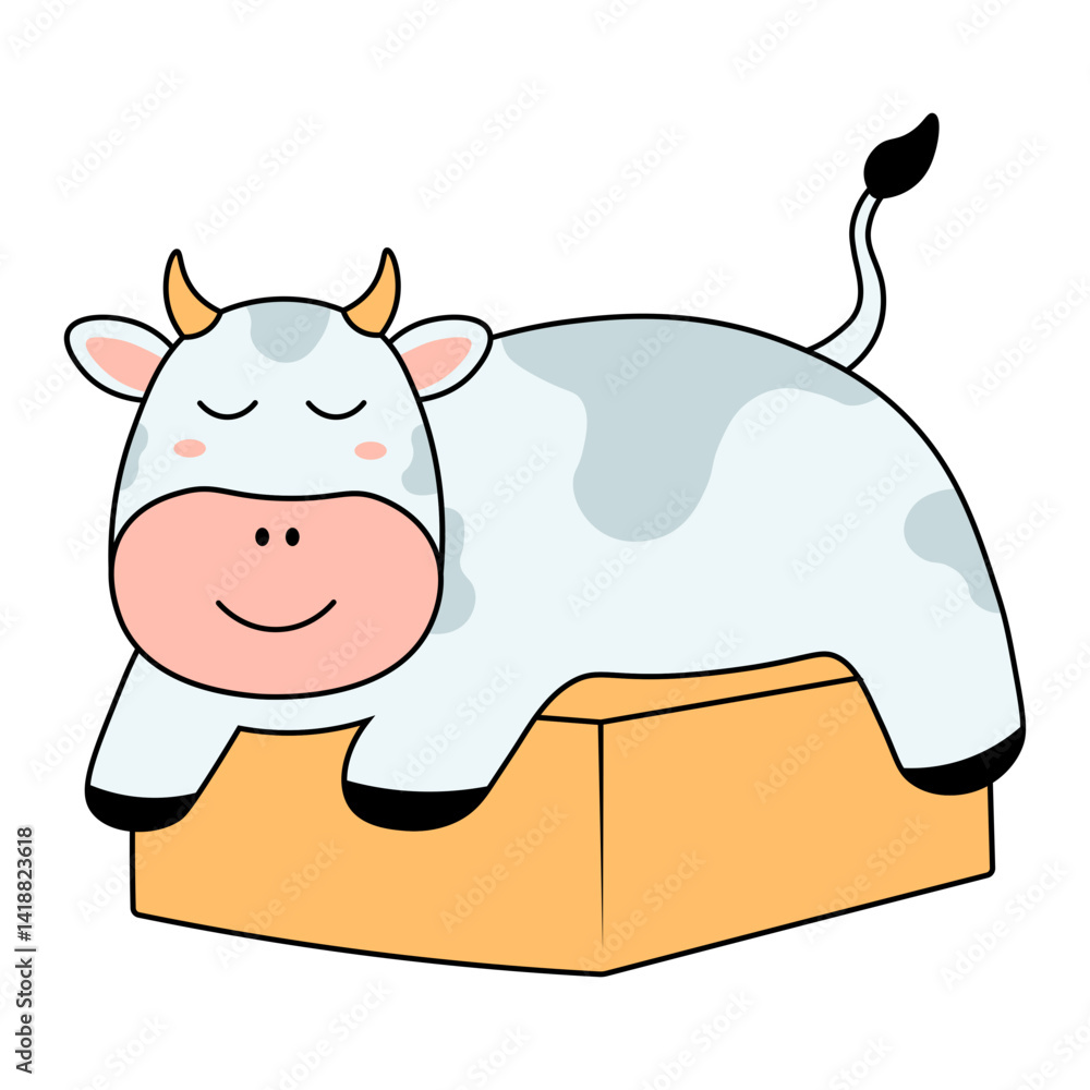 Cute Cow Illustration in Cartoon Design. Vector Character.