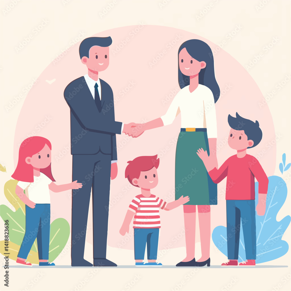 vector image of parents and small children greeting vector image of parents and small children greeting