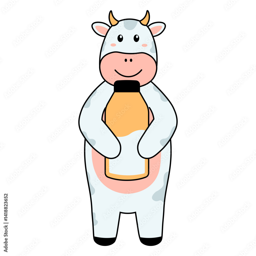 Cute Cow Illustration in Cartoon Design. Vector Character.