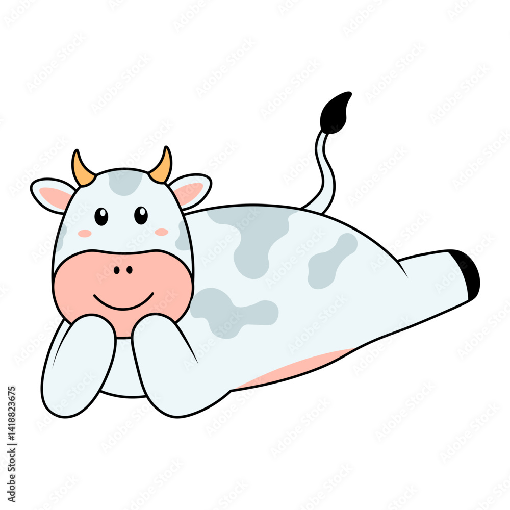 Cute Cow Illustration in Cartoon Design. Vector Character.