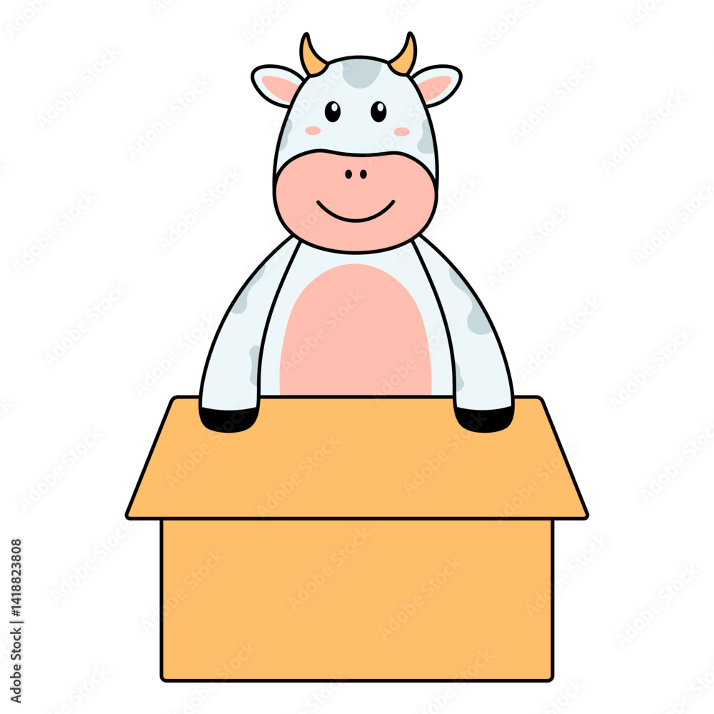 Cute Cow Illustration in Cartoon Design. Vector Character.