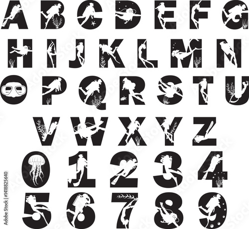 Scuba Diving Alphabet, Underwater, Diver, Ocean Life