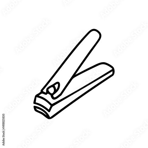 Minimal line art of a nail clipper tool, ideal for personal care visuals, grooming product designs, or hygiene-related content.