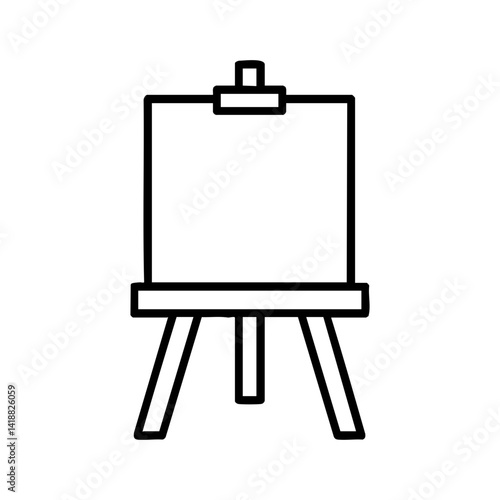 Minimalist black outline icon of a painting easel with blank canvas, ideal for art apps, design platforms, or creative education content.