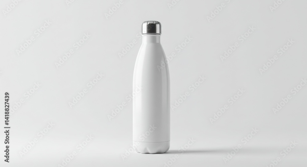White Water Bottle Mockup Standing on White Surface Display White Water Bottle Mockup Standing on White Surface Display