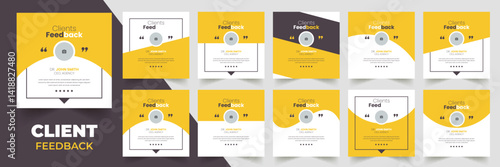 Customer feedback testimonial social media post web banner template Bundle. Customer feedback review or testimonial social media post design