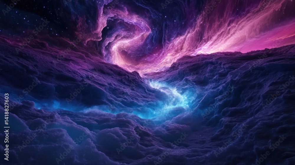 Fototapeta premium Cosmic Cloudscape: A mesmerizing journey through vibrant nebulae and ethereal landscapes