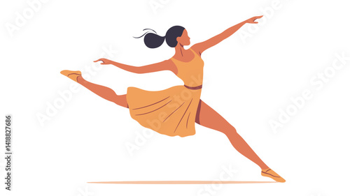 A stylized illustration depicts a young woman, possibly a ballerina, leaping. She is rendered in a simplified, almost minimalist style, with smooth lines and a muted use of color.