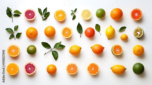 Wallpaper Mural Citrus Fruits Flatlay with White Background. (1) Torontodigital.ca