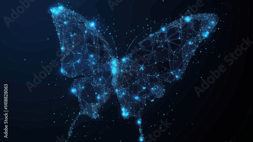 Low Poly Polygon Butterfly with Wireframe Technology Structure in Starry Sky Abstract Vector