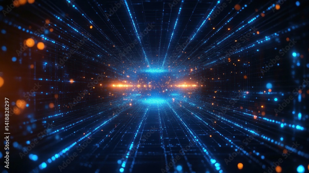 Futuristic digital grid with glowing neon blue lines and dots high speed data transfer cyberspace network technology sci fi background Futuristic digital grid with glowing neon blue lines and dots high speed data transfer cyberspace network technology sci fi background