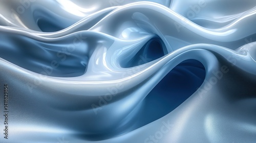 Abstract Blue Wave Background with Smooth Flowing Curves and Futuristic Modern Minimalism