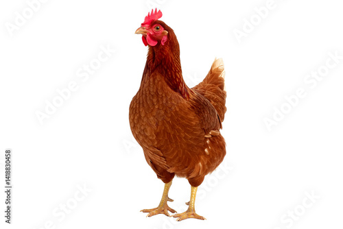 Full body of brown chicken hen standing isolated transparent background png generative ai