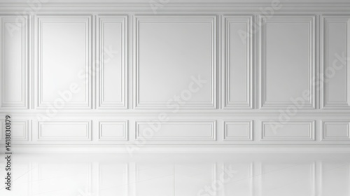 Wallpaper Mural White wall with framed panels and a reflective floor Torontodigital.ca