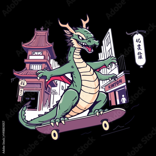 Dragon Skateboarder in Urban Chinatown