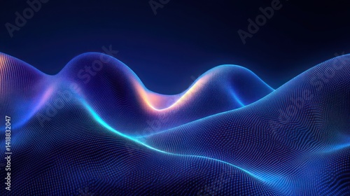 Futuristic Blue Digital Wave Flow with Glowing Particles Abstract Technology Background