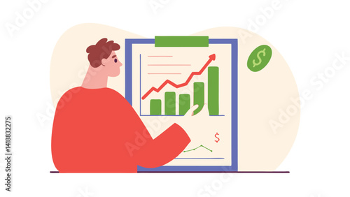 marketer checking roi chart on white background with copy space