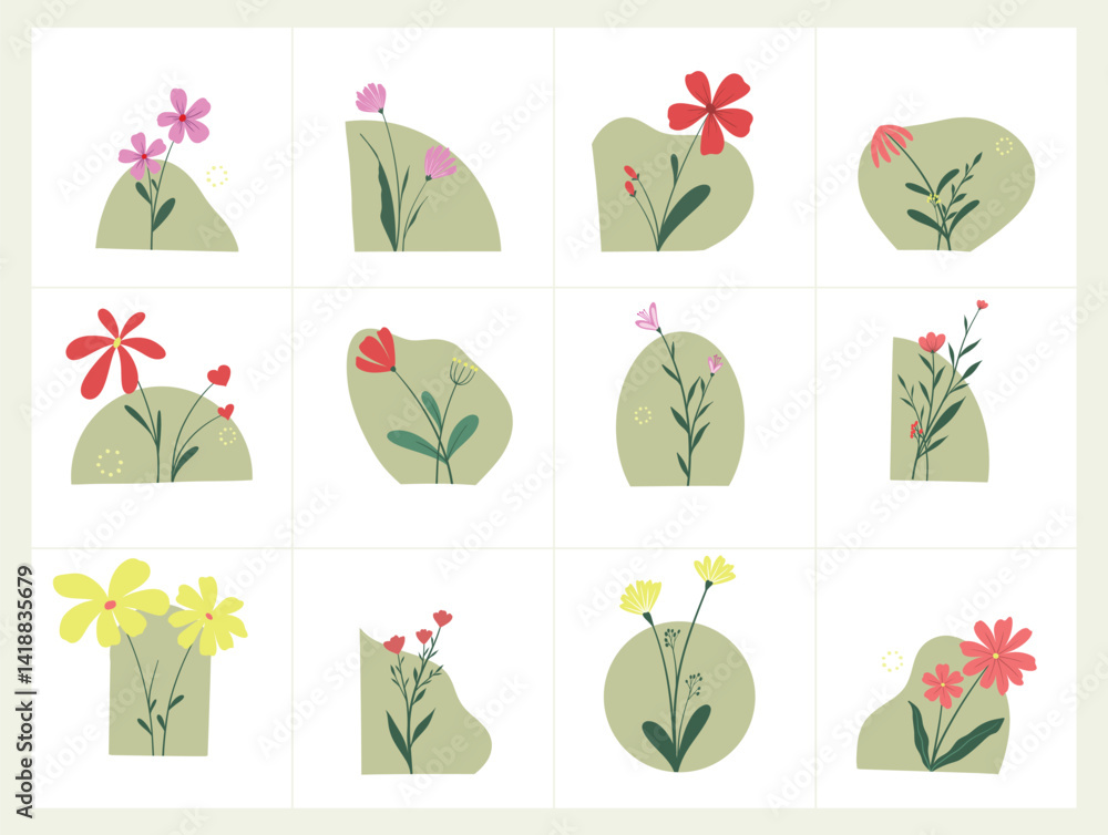 Illustration of a Stylized Flower and Leaves