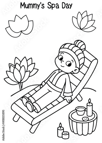 Mummy Relaxing at Spa Day Coloring Page Illustration