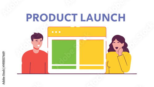 product launch teaser ad in flat style on white background