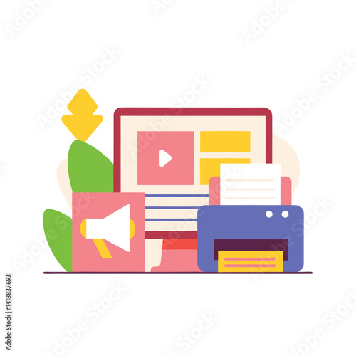 press release distribution in flat vector on white background