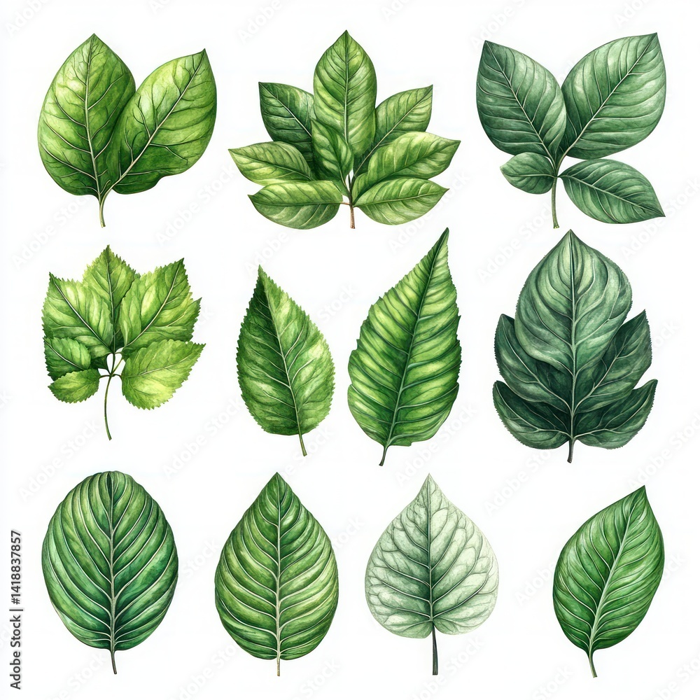 Tropical Jungle Leaves Botanical Illustration Hyper Realistic Minimalistic White Background Tropical Jungle Leaves Botanical Illustration Hyper Realistic Minimalistic White Background