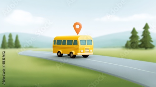 Wallpaper Mural Animated icon of school bus moving on virtual road map, School bus GPS tracking Torontodigital.ca