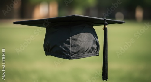 Black Graduation Cap on Green Grass