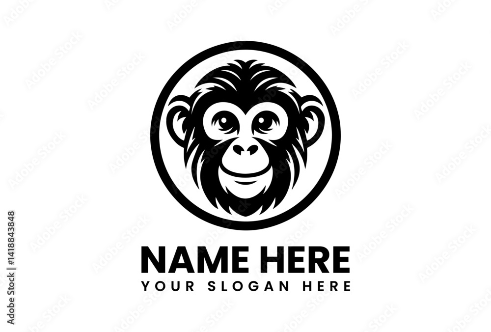 Obraz premium Minimalist monkey face logo icon designed with premium clean lines. Animal vector concept