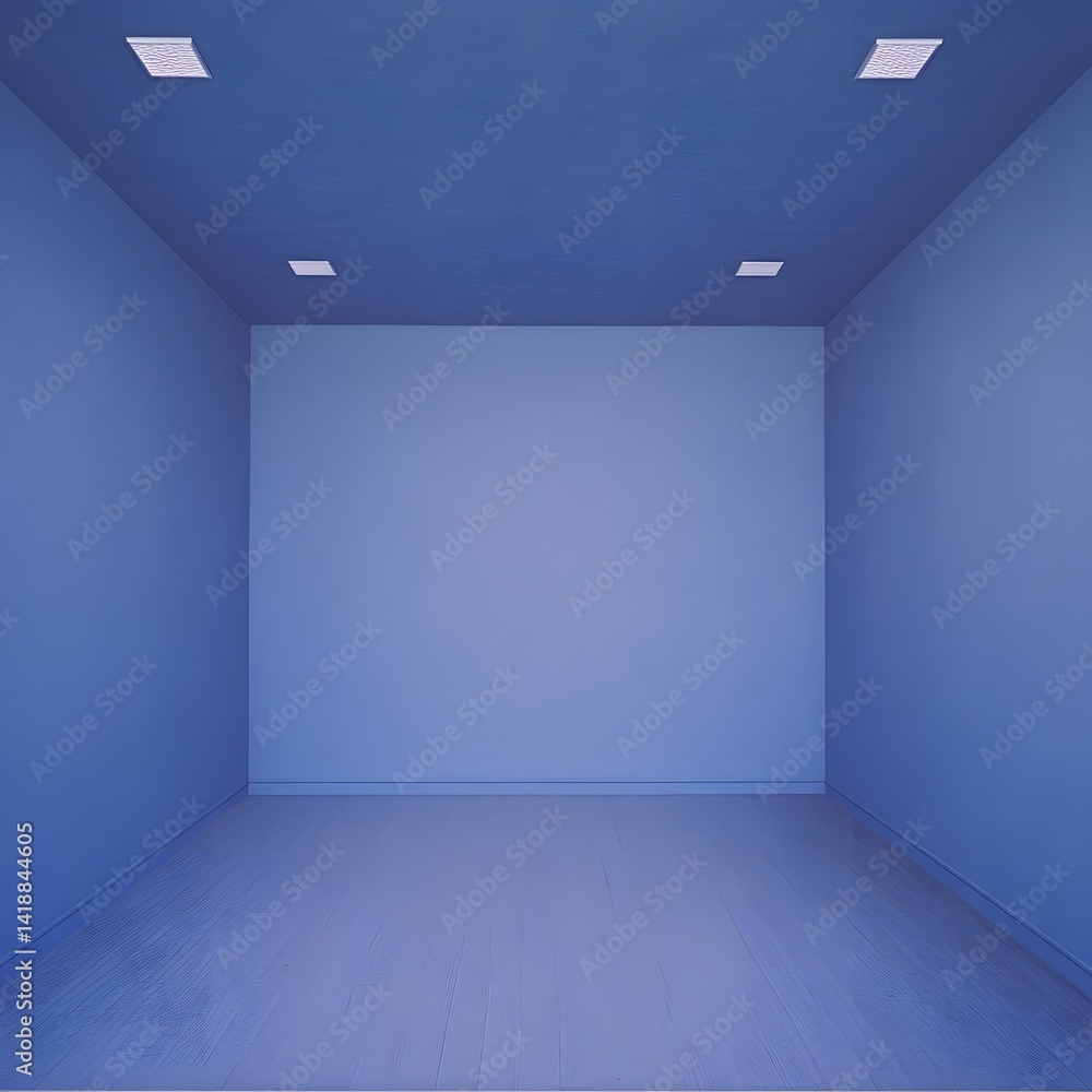 Empty Blue Room Interior Design Mockup, Blank Walls, Light Empty Blue Room Interior Design Mockup, Blank Walls, Light