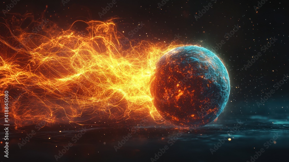 Obraz premium Fiery Planet Colliding in Space