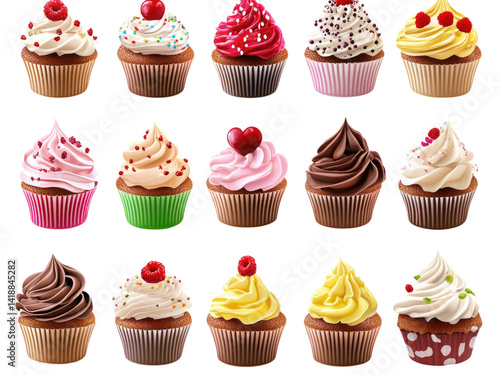 Wallpaper Mural A Delightful Dozen: Assorted Cupcakes Collection, Sweet Treats, Bakery Delights, Colorful Frosting, Delicious Desserts Torontodigital.ca