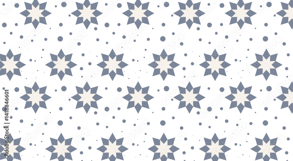 Geometric seamless pattern with eight pointed stars and dots creating a modern and stylish design