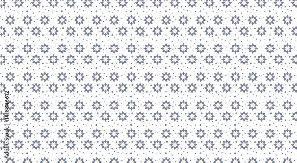 Dotted seamless pattern featuring eight pointed stars, creating delicate geometric texture for backgrounds, textiles, decorative surfaces Dotted seamless pattern featuring eight pointed stars, creating delicate geometric texture for backgrounds, textiles, decorative surfaces