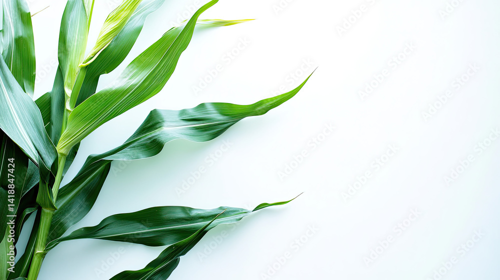 Obraz premium banner material, posters, and materials for making presentations. white background of corn plants that are lit for text space
