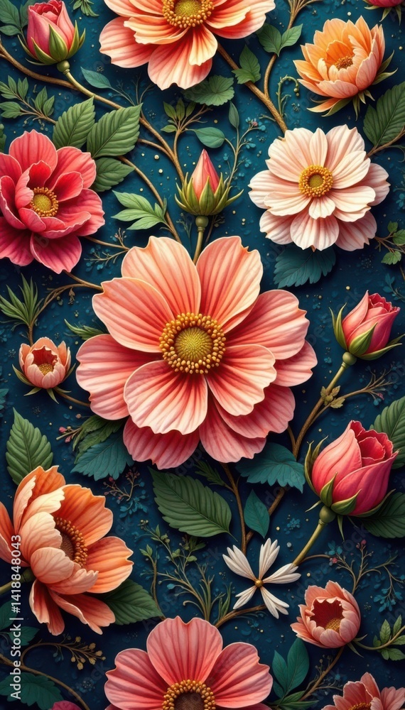 Intricate floral patterns with gold filigree details, design elements, gold leaf Intricate floral patterns with gold filigree details, design elements, gold leaf