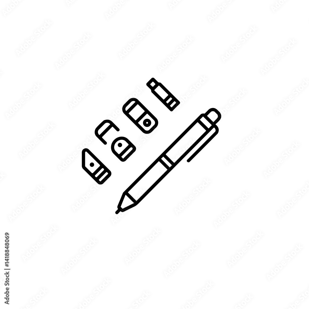 Obraz premium Writing Tools in Minimalistic Style on White Background 